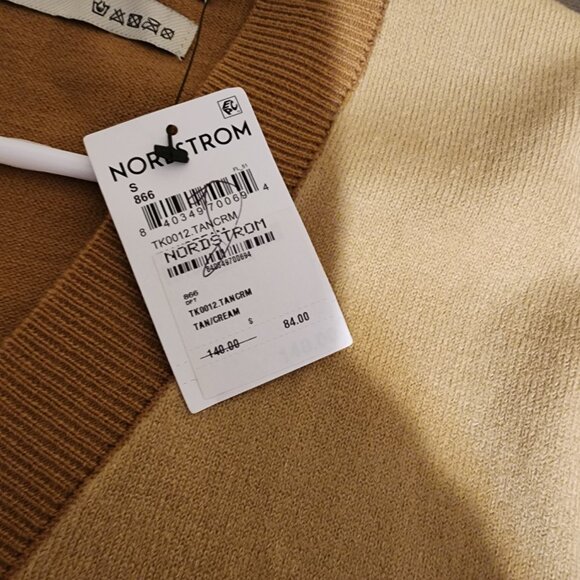 Taikan Color Blocked Cardigan NWT Tan Size Small Missing Button - Picture 8 of 12